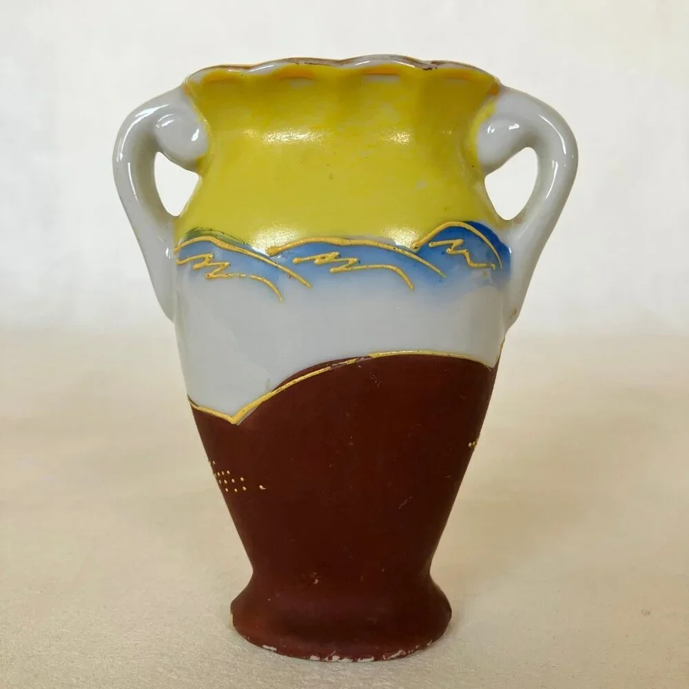 Vintage Occupied Japan Vase Painted Japanese Woman Miniature Pottery Porcelain